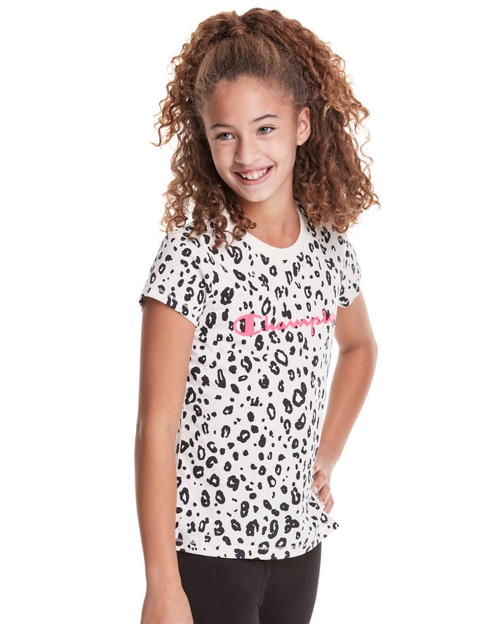 Tricou Champion Classic Graphic Leopard Print Fete Negrii/Albi - Romania BPTWVSK-96